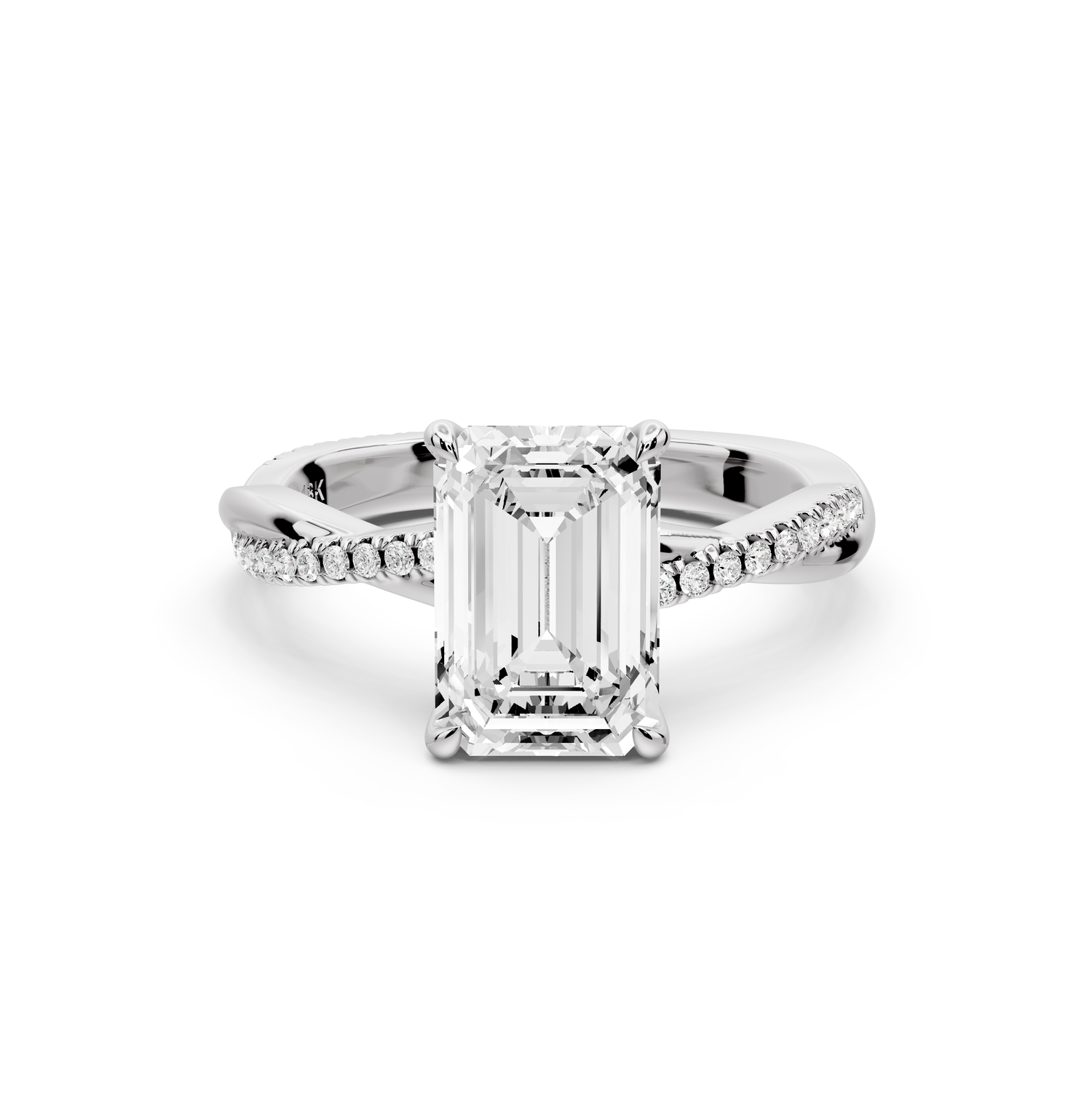 Ella - 2ct platinum Emerald Classic Solitaire Engagement Ring with Shared-Prong Pavé Band
