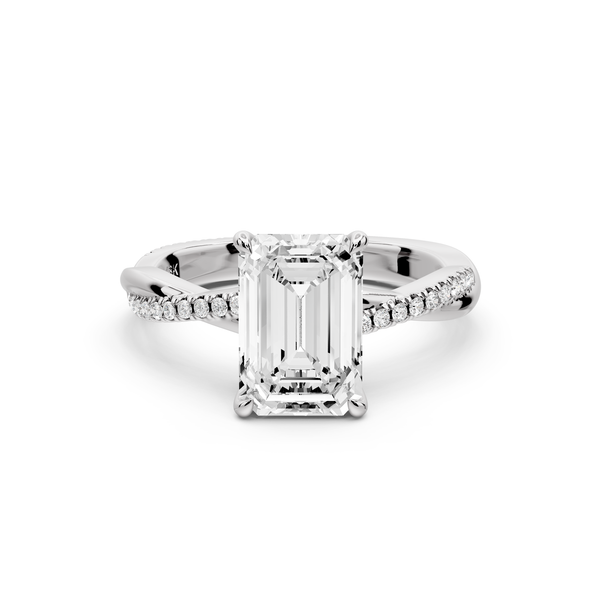 Ella - 2ct platinum Emerald Classic Solitaire Engagement Ring with Shared-Prong Pavé Band