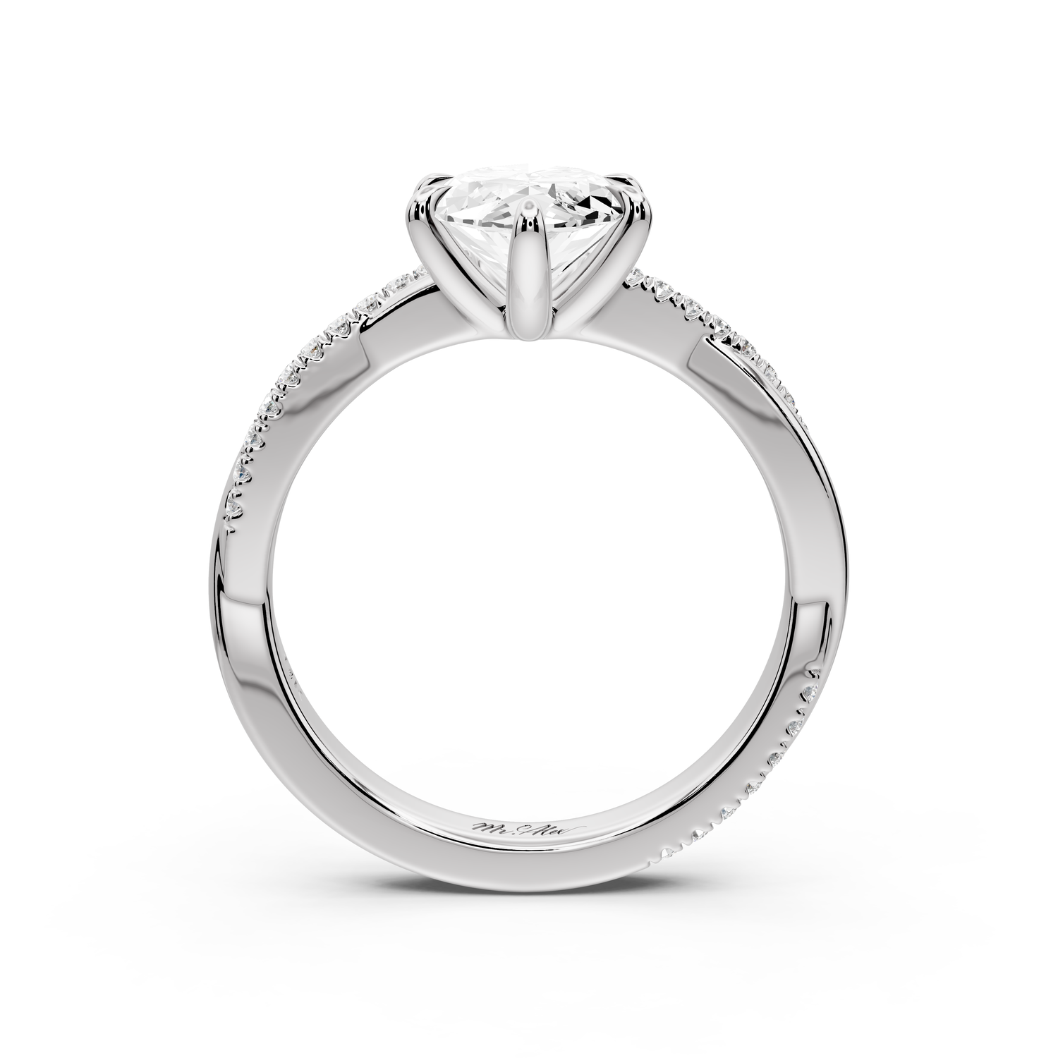 Ella - 2ct platinum Marquise Classic Solitaire Engagement Ring with Shared-Prong Pavé Band