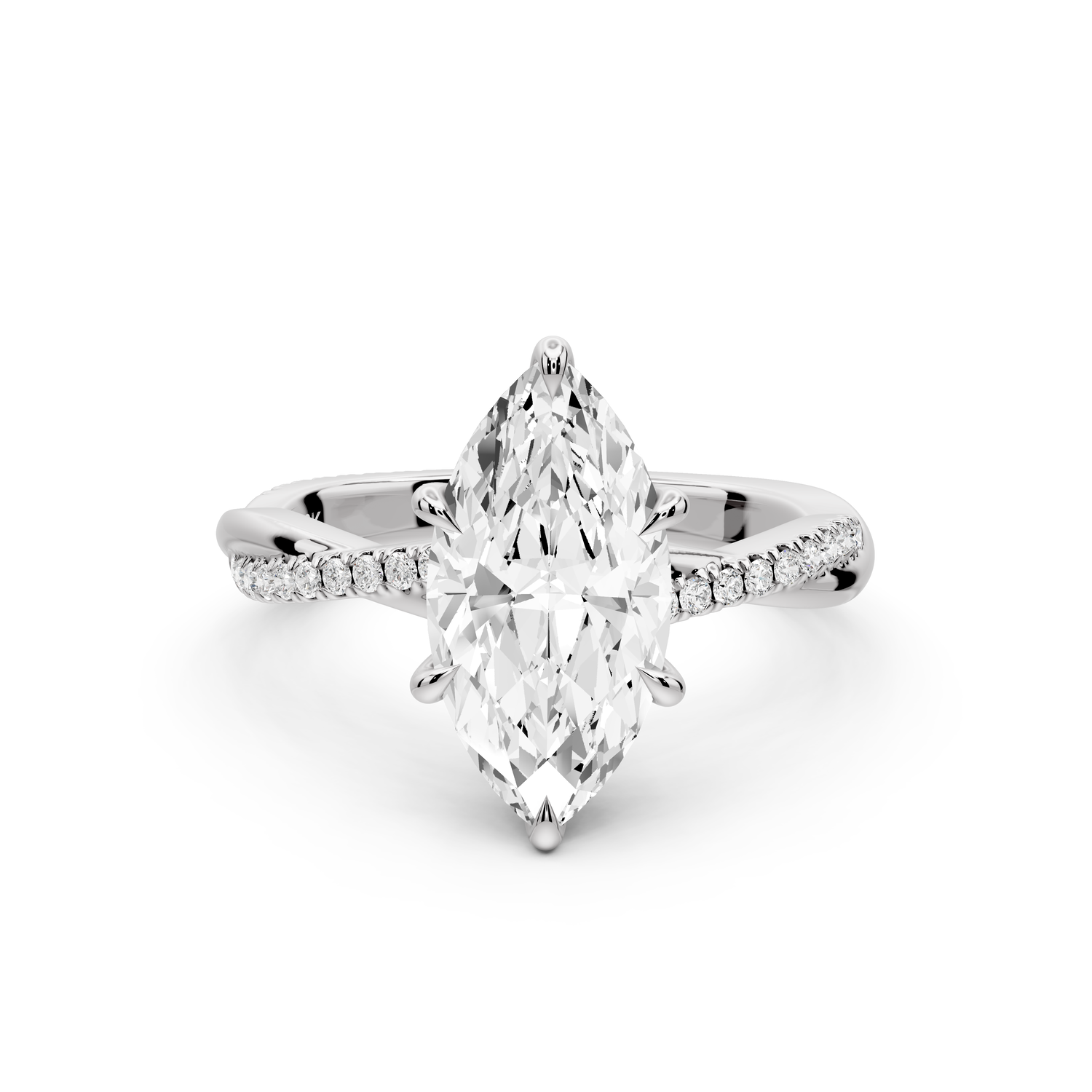 Ella - 2ct platinum Marquise Classic Solitaire Engagement Ring with Shared-Prong Pavé Band