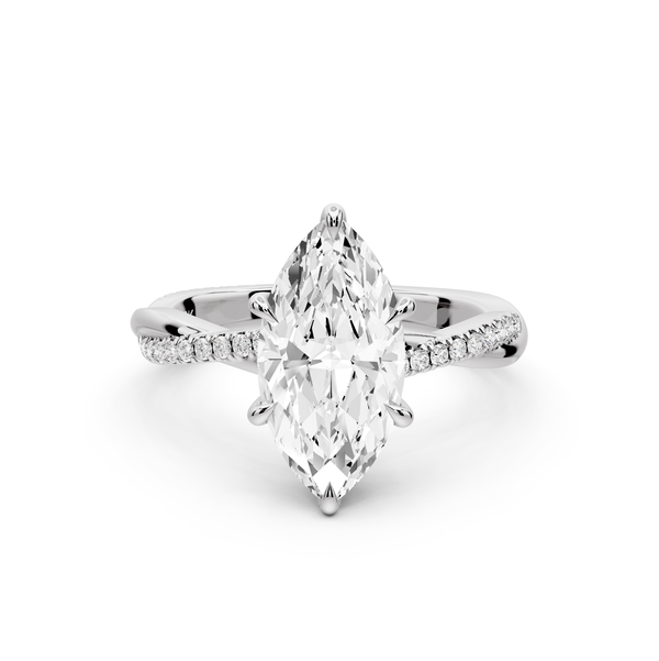 Ella - 2ct platinum Marquise Classic Solitaire Engagement Ring with Shared-Prong Pavé Band