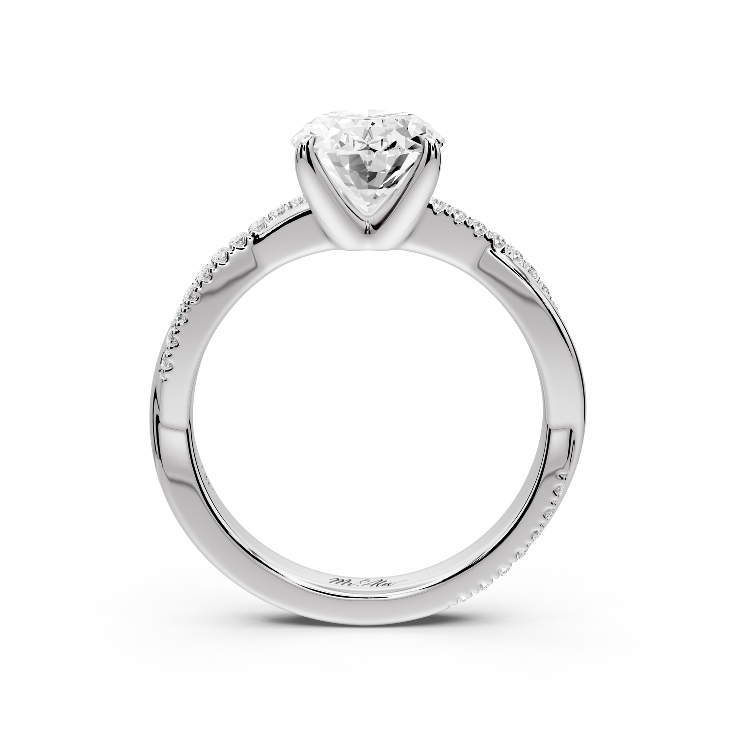 Ella - 2ct platinum Oval Classic Solitaire Engagement Ring with Shared-Prong Pavé Band