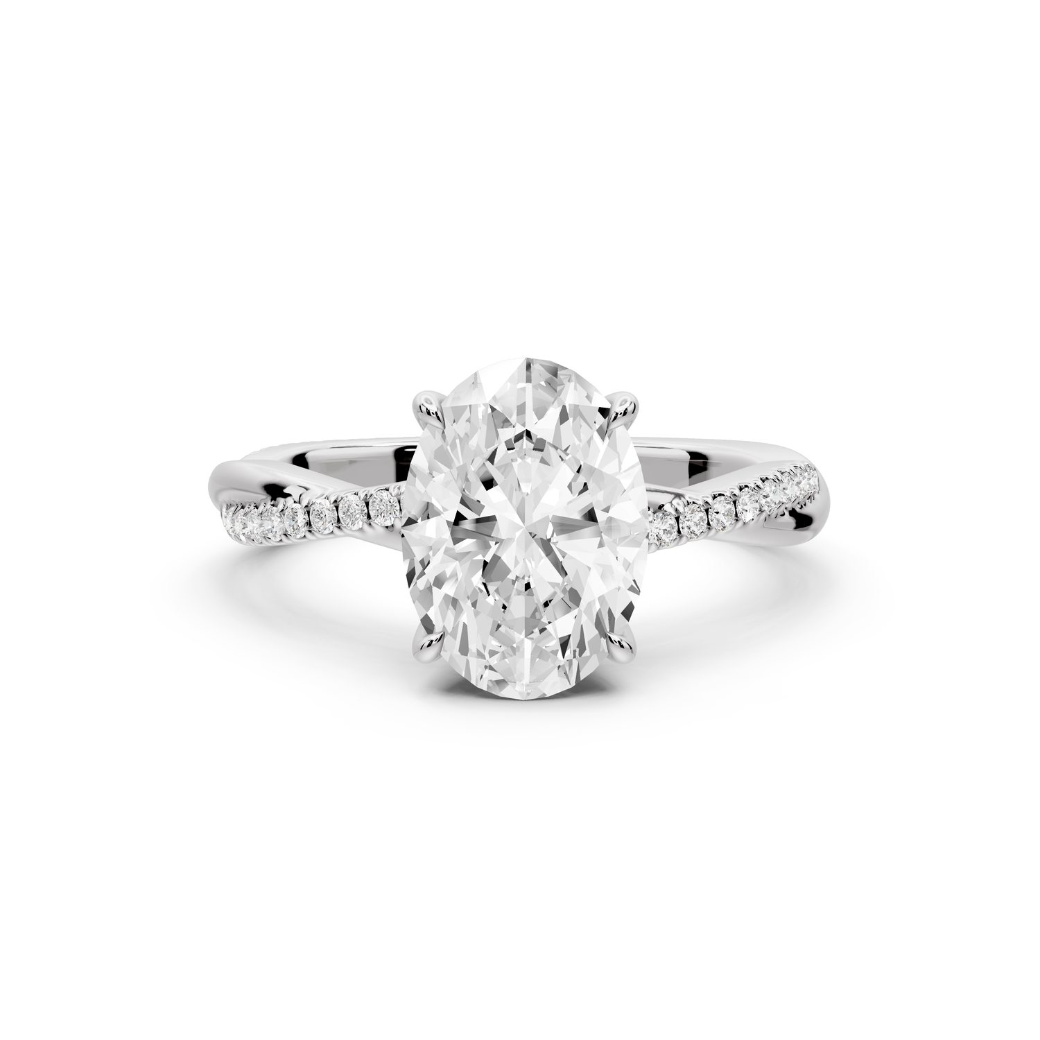 Ella - 2ct platinum Oval Classic Solitaire Engagement Ring with Shared-Prong Pavé Band