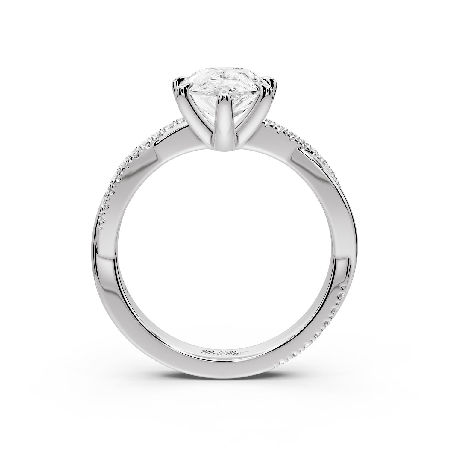 Ella - 2ct platinum Pear Classic Solitaire Engagement Ring with Shared-Prong Pavé Band