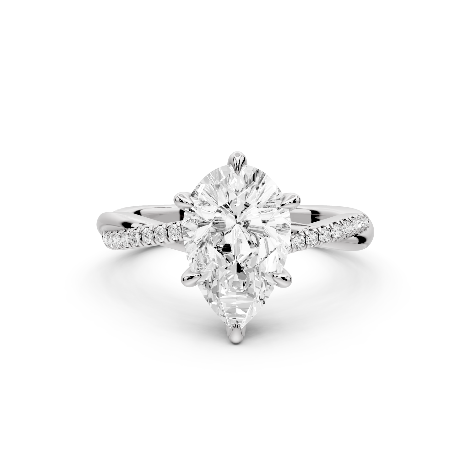 Ella - 2ct platinum Pear Classic Solitaire Engagement Ring with Shared-Prong Pavé Band
