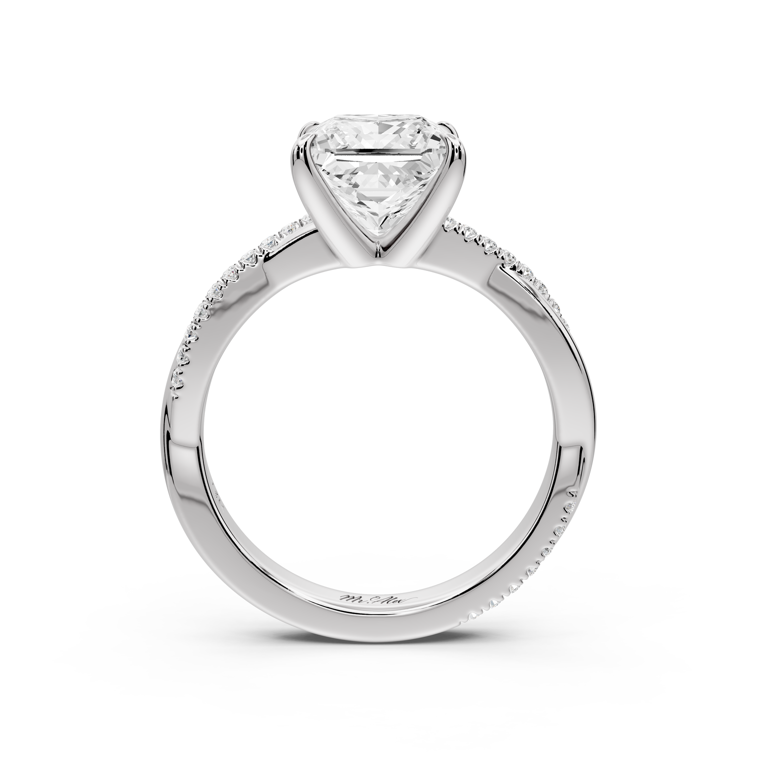 Ella - 2ct platinum Princess Classic Solitaire Engagement Ring with Shared-Prong Pavé Band
