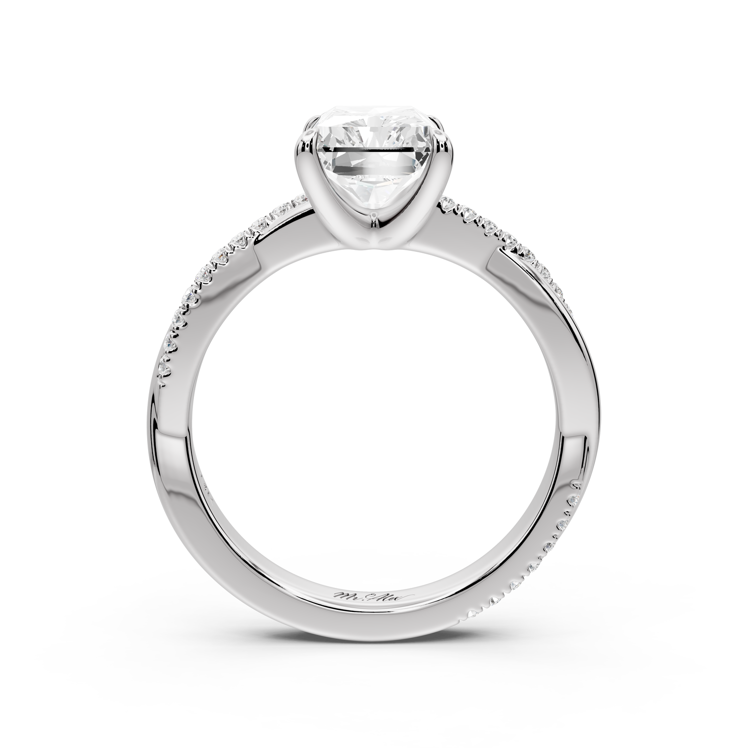 Ella - 2ct platinum Radiant Classic Solitaire Engagement Ring with Shared-Prong Pavé Band