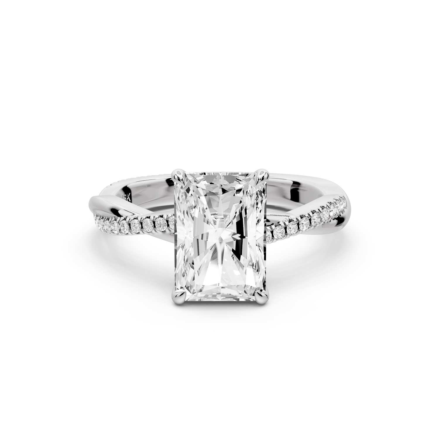 Ella - 2ct platinum Radiant Classic Solitaire Engagement Ring with Shared-Prong Pavé Band