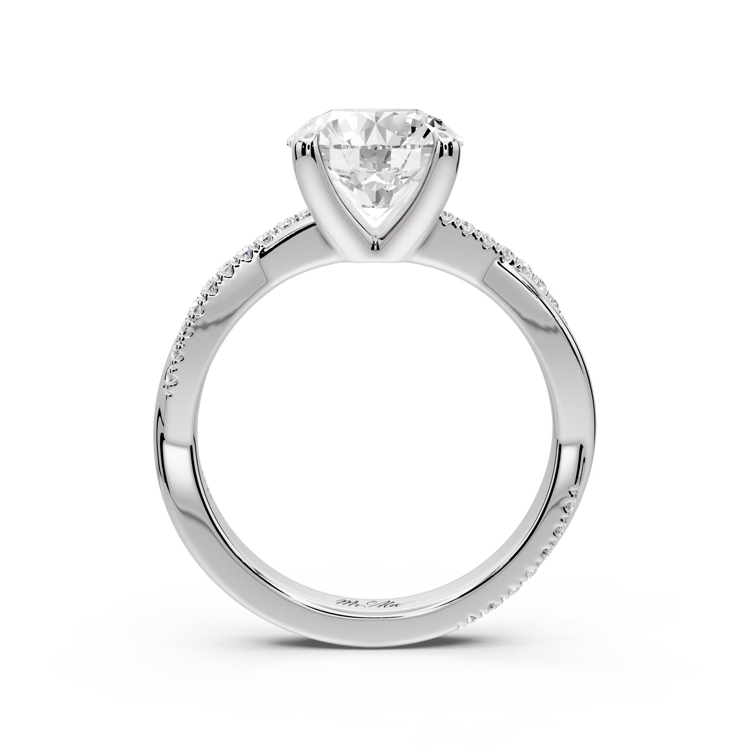 Ella - 2ct platinum Round Classic Solitaire Engagement Ring with Shared-Prong Pavé Band