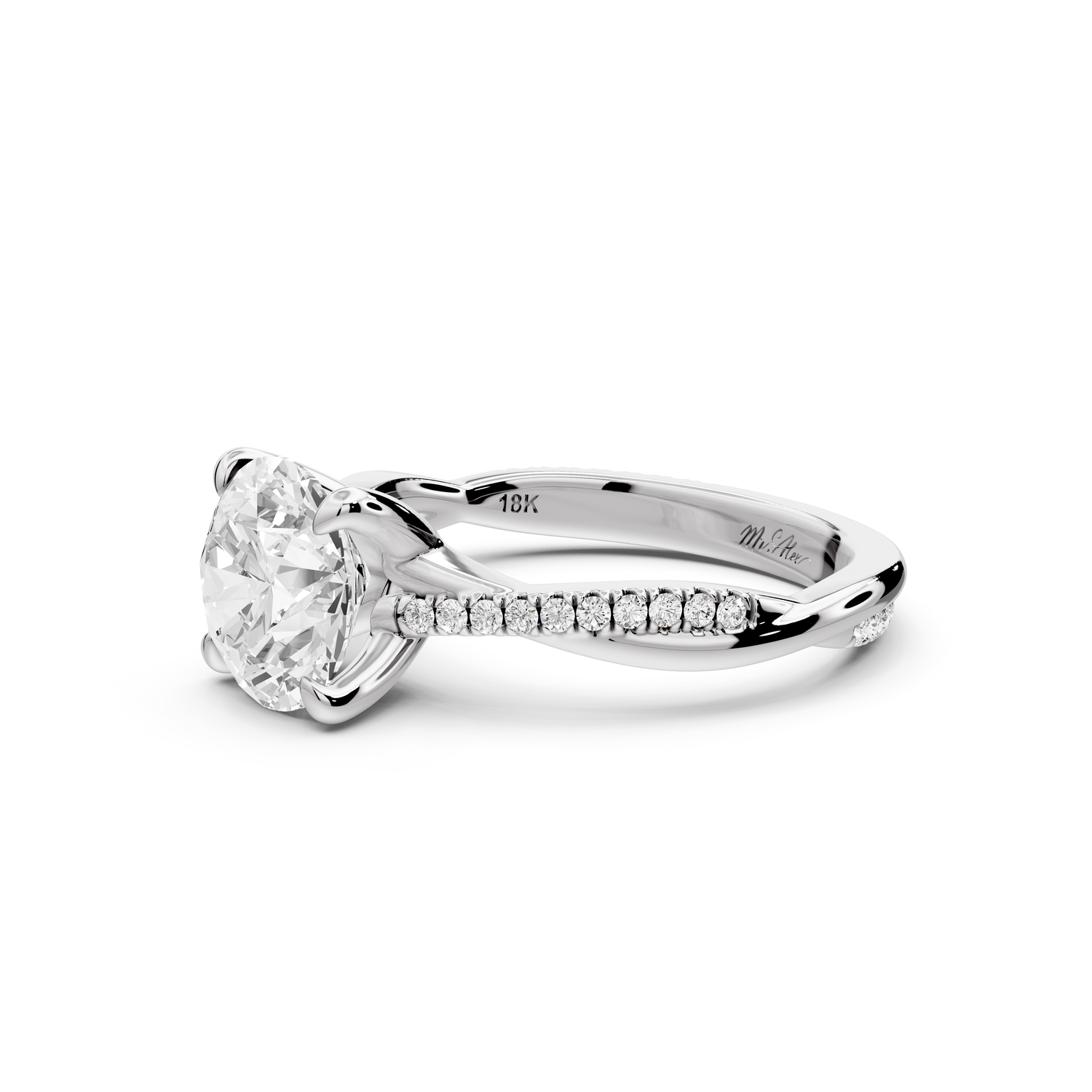 Ella - 2ct platinum Round Classic Solitaire Engagement Ring with Shared-Prong Pavé Band