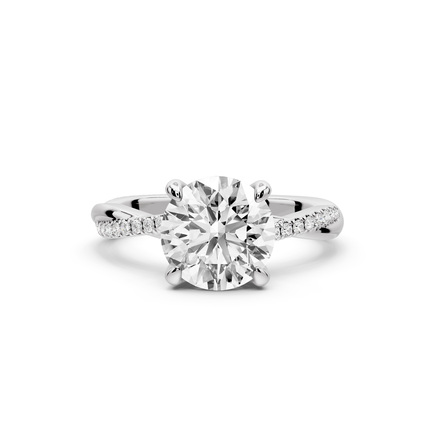Ella - 2ct platinum Round Classic Solitaire Engagement Ring with Shared-Prong Pavé Band