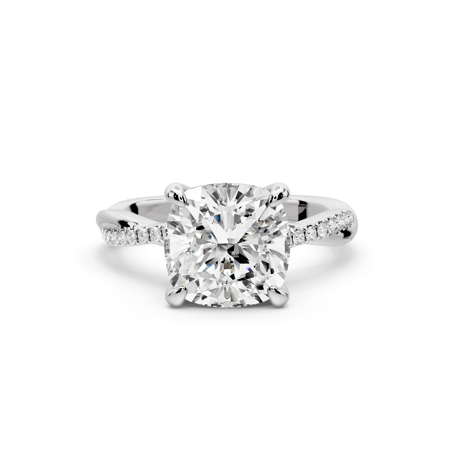 Ella - 3ct platinum Cushion Classic Solitaire Engagement Ring with Shared-Prong Pavé Band