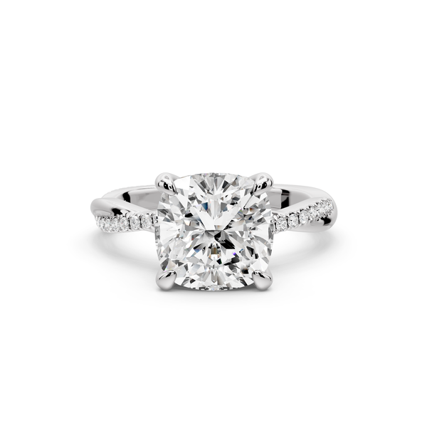 Ella - 3ct platinum Cushion Classic Solitaire Engagement Ring with Shared-Prong Pavé Band