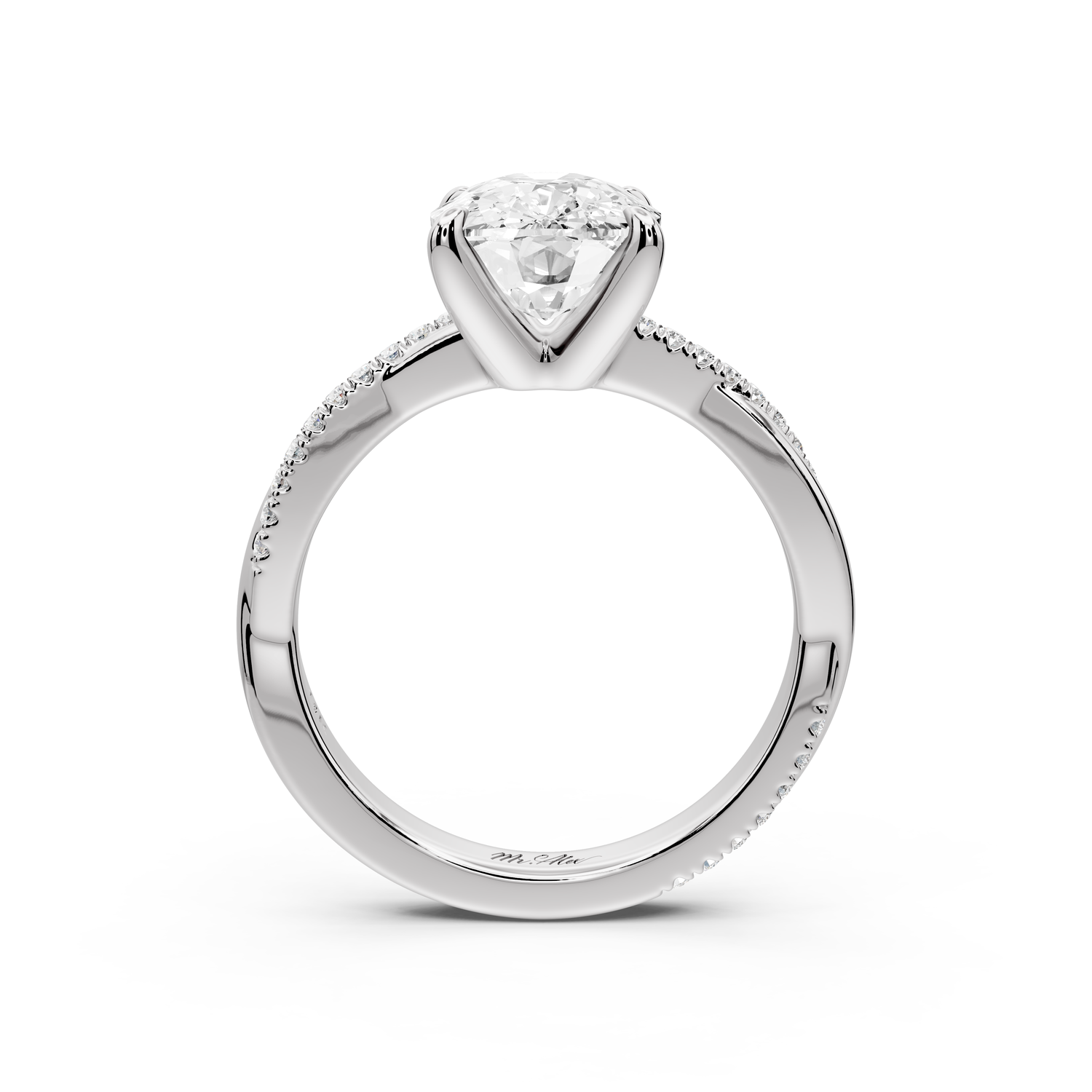 Ella - 3ct platinum Ecushion Classic Solitaire Engagement Ring with Shared-Prong Pavé Band