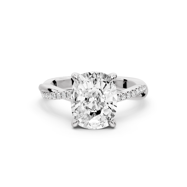 Ella - 3ct platinum Ecushion Classic Solitaire Engagement Ring with Shared-Prong Pavé Band