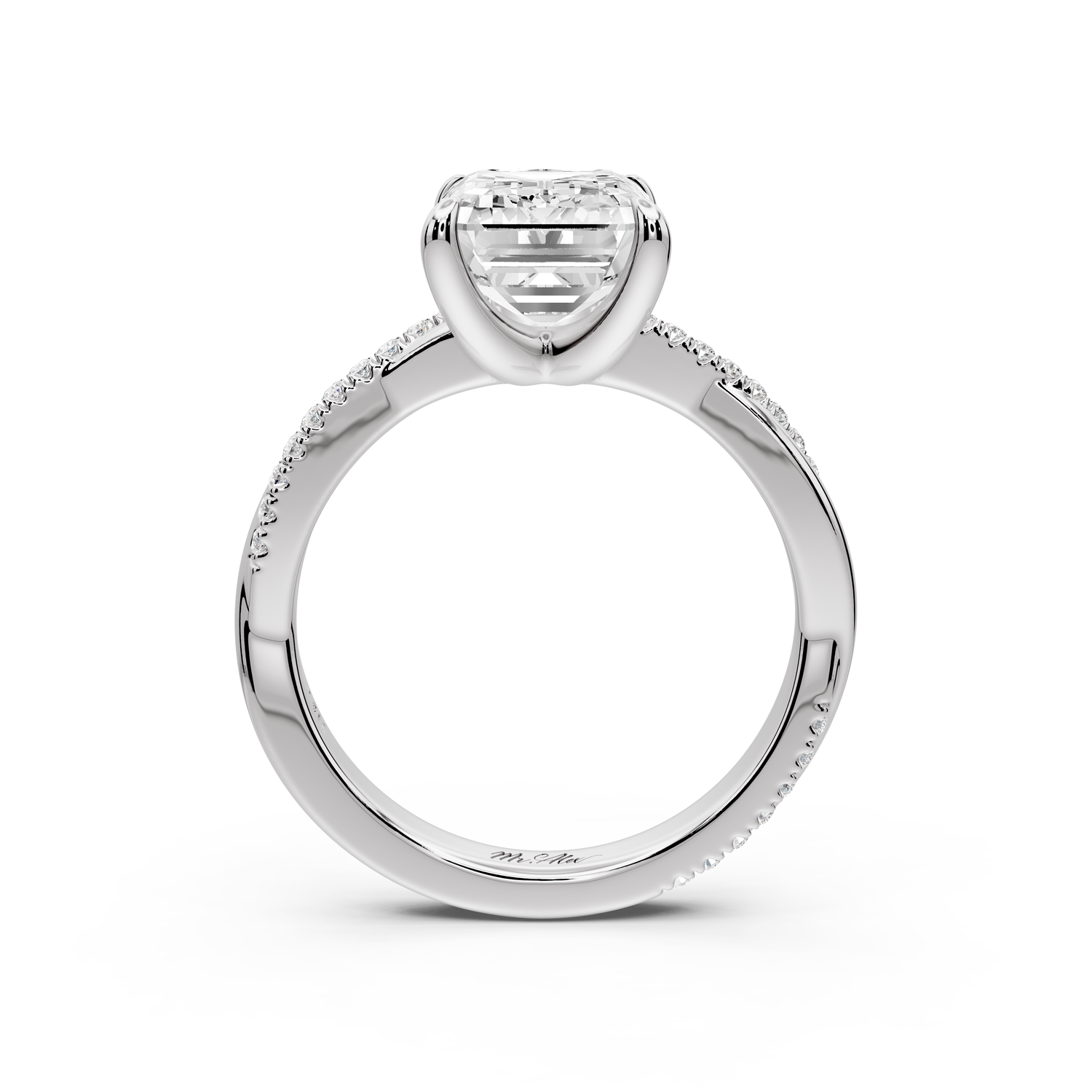 Ella - 3ct platinum Emerald Classic Solitaire Engagement Ring with Shared-Prong Pavé Band