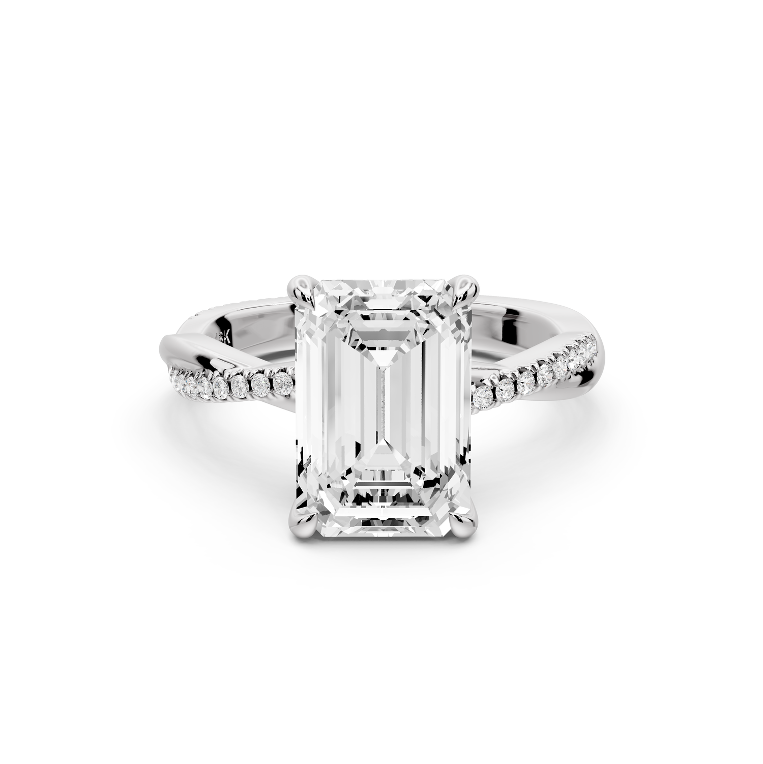 Ella - 3ct platinum Emerald Classic Solitaire Engagement Ring with Shared-Prong Pavé Band
