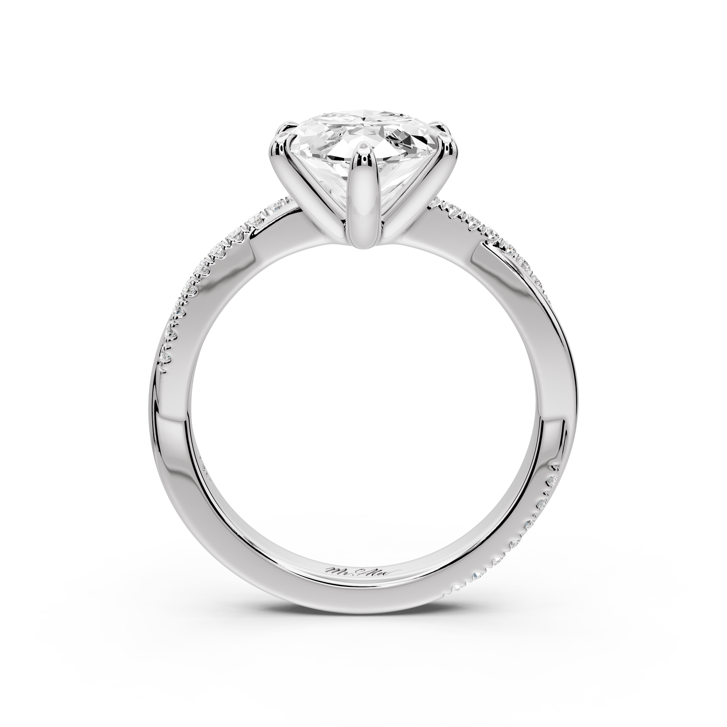 Ella - 3ct platinum Marquise Classic Solitaire Engagement Ring with Shared-Prong Pavé Band