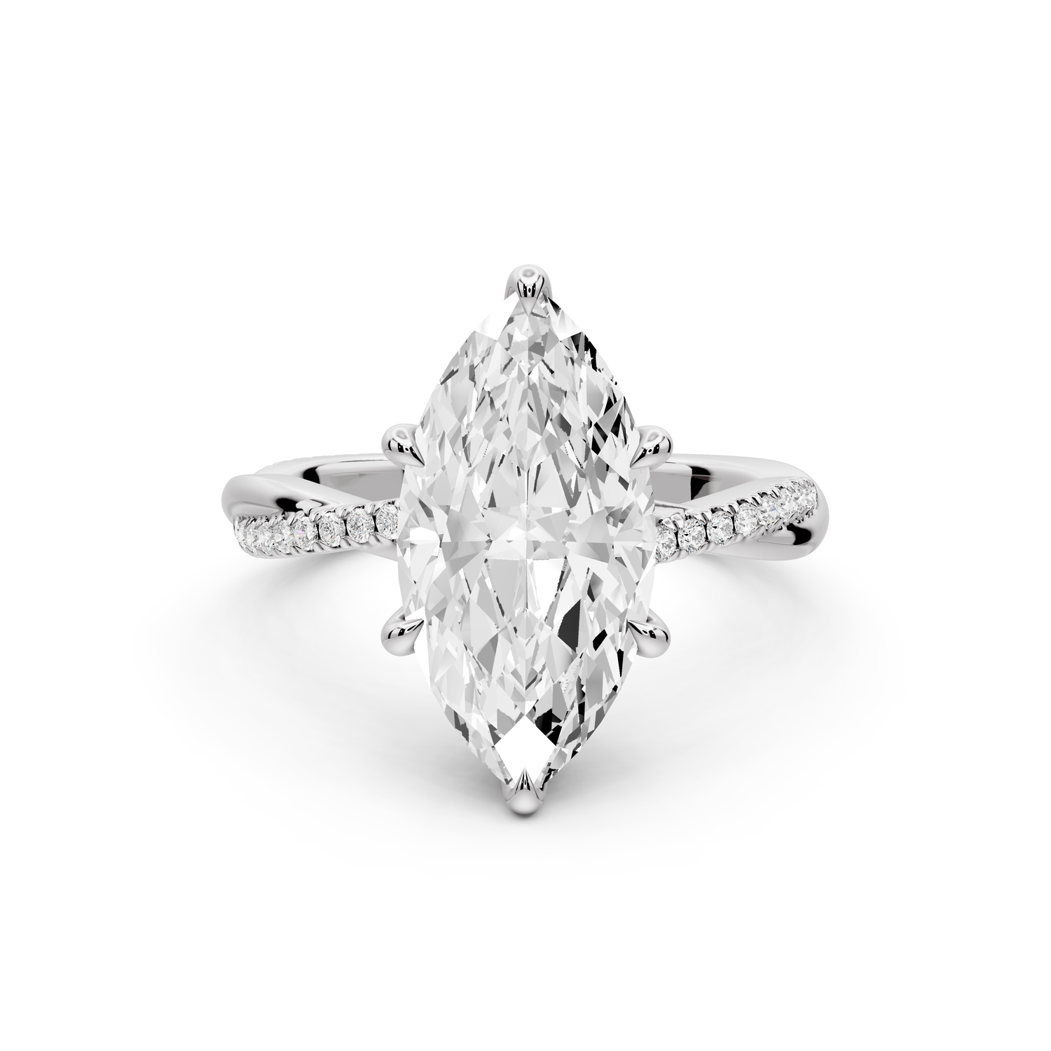 Ella - 3ct platinum Marquise Classic Solitaire Engagement Ring with Shared-Prong Pavé Band