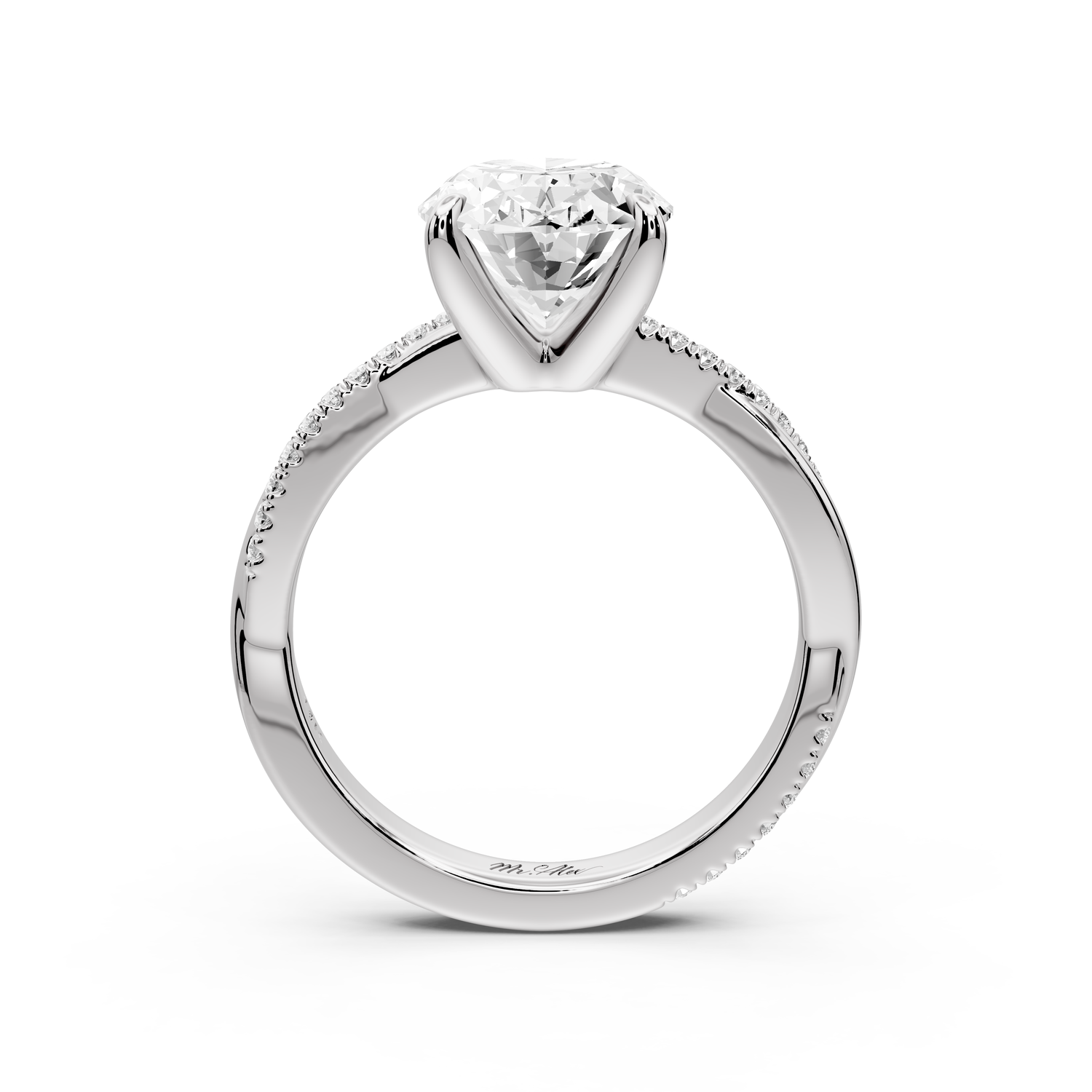 Ella - 3ct platinum Oval Classic Solitaire Engagement Ring with Shared-Prong Pavé Band