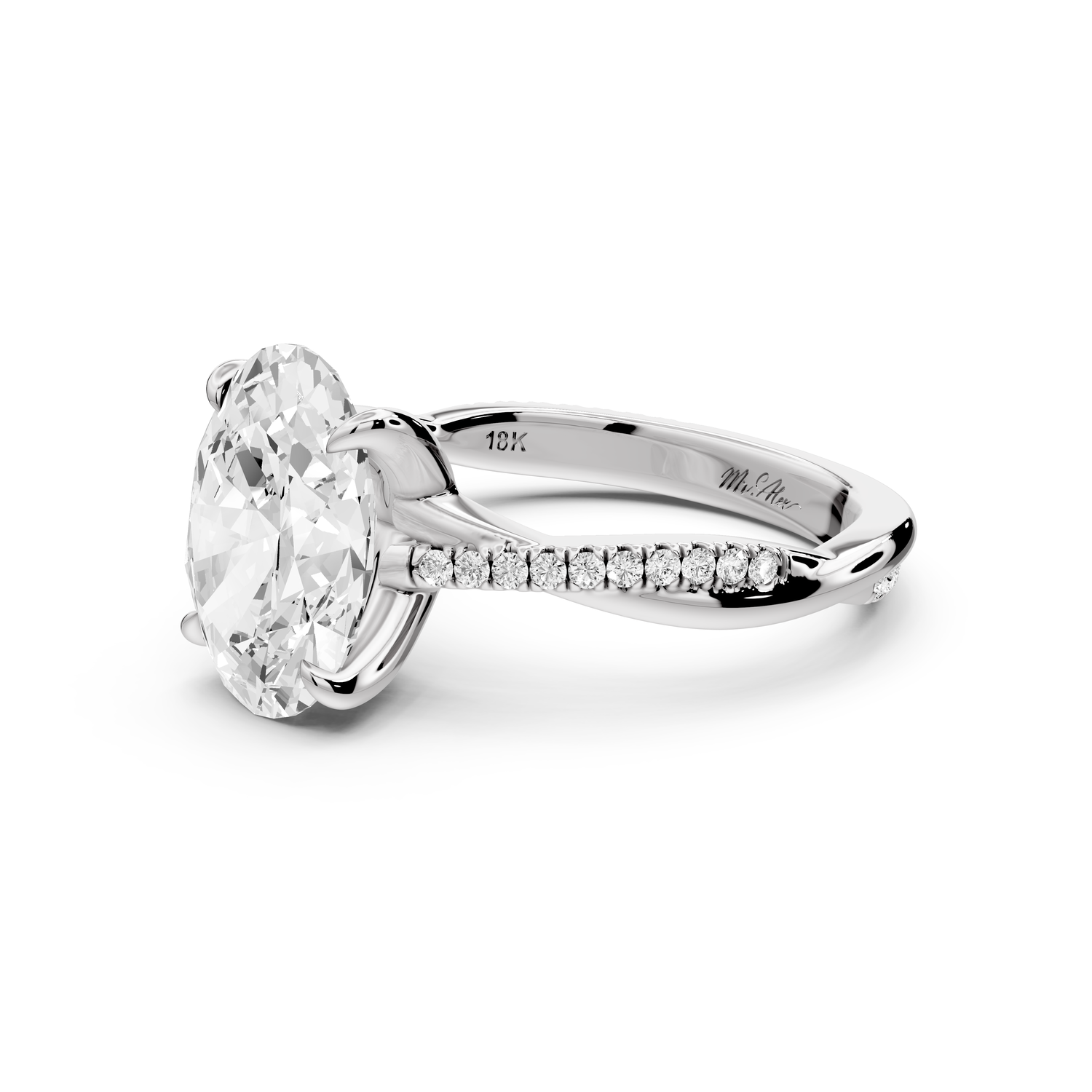 Ella - 3ct platinum Oval Classic Solitaire Engagement Ring with Shared-Prong Pavé Band