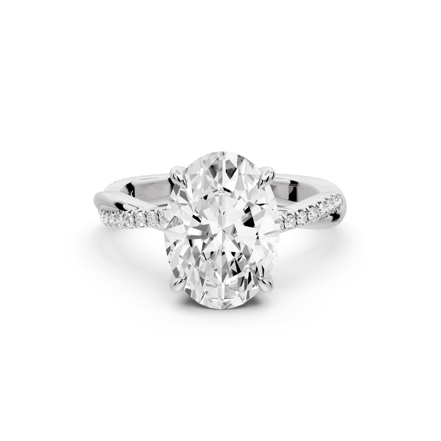 Ella - 3ct platinum Oval Classic Solitaire Engagement Ring with Shared-Prong Pavé Band