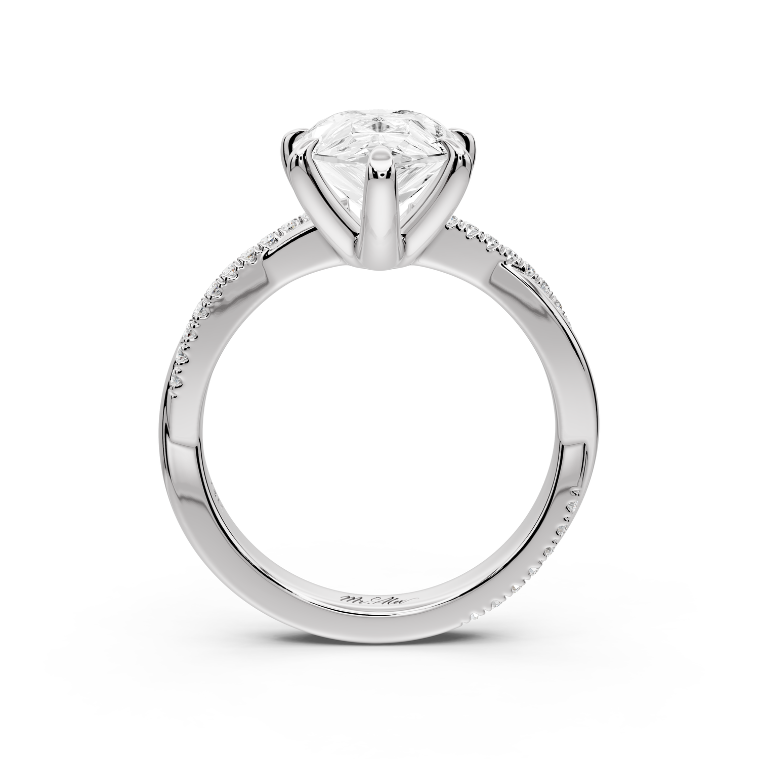 Ella - 3ct platinum Pear Classic Solitaire Engagement Ring with Shared-Prong Pavé Band