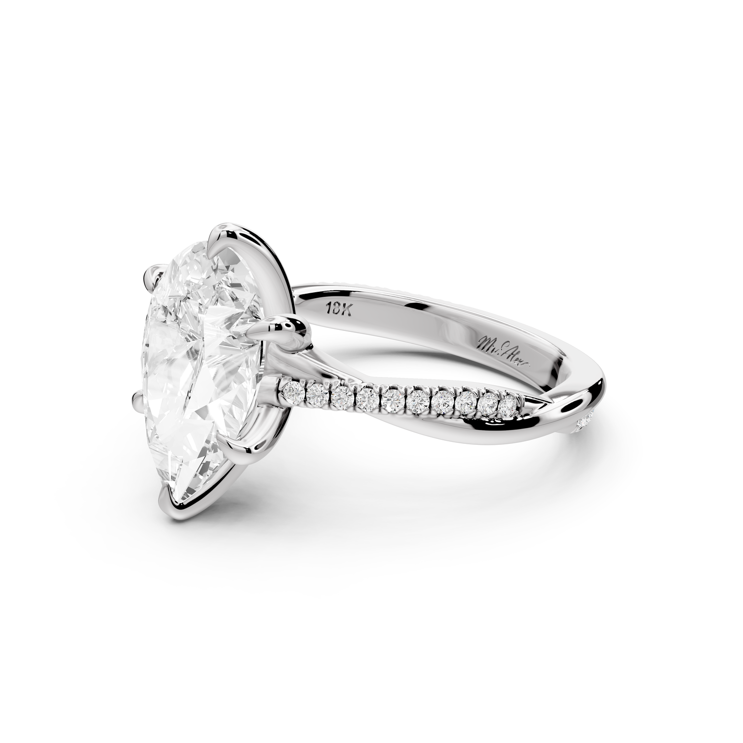 Ella - 3ct platinum Pear Classic Solitaire Engagement Ring with Shared-Prong Pavé Band