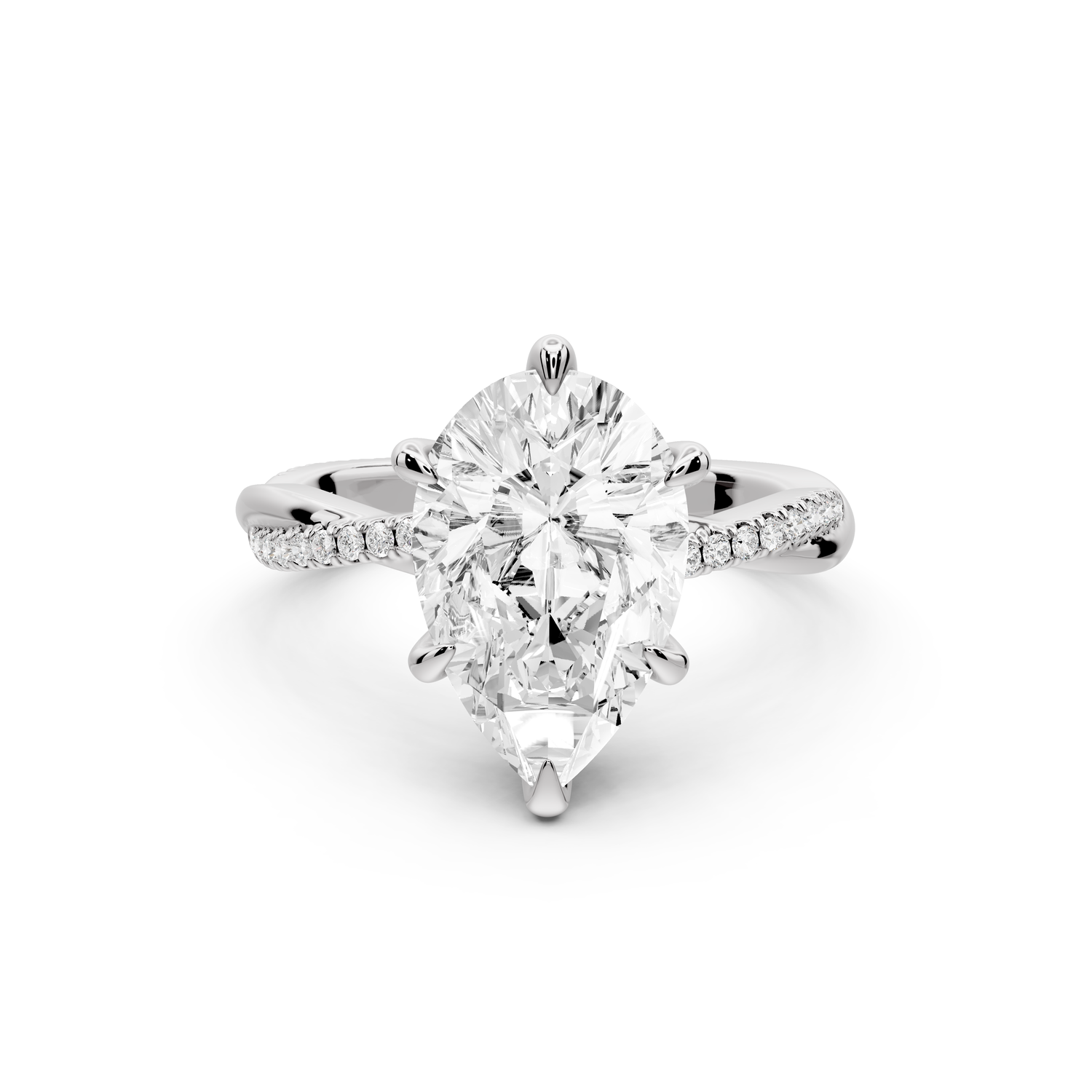 Ella - 3ct platinum Pear Classic Solitaire Engagement Ring with Shared-Prong Pavé Band