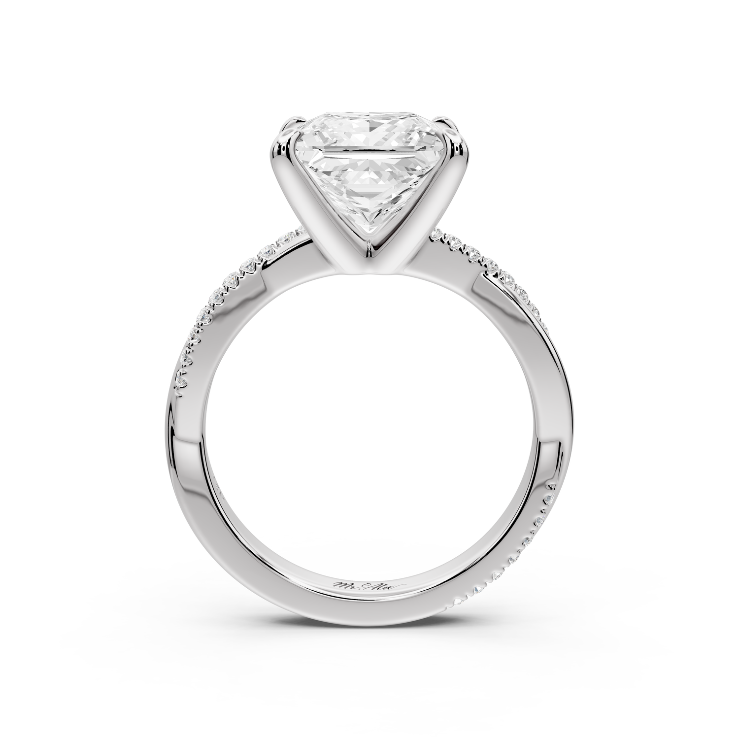 Ella - 3ct platinum Princess Classic Solitaire Engagement Ring with Shared-Prong Pavé Band