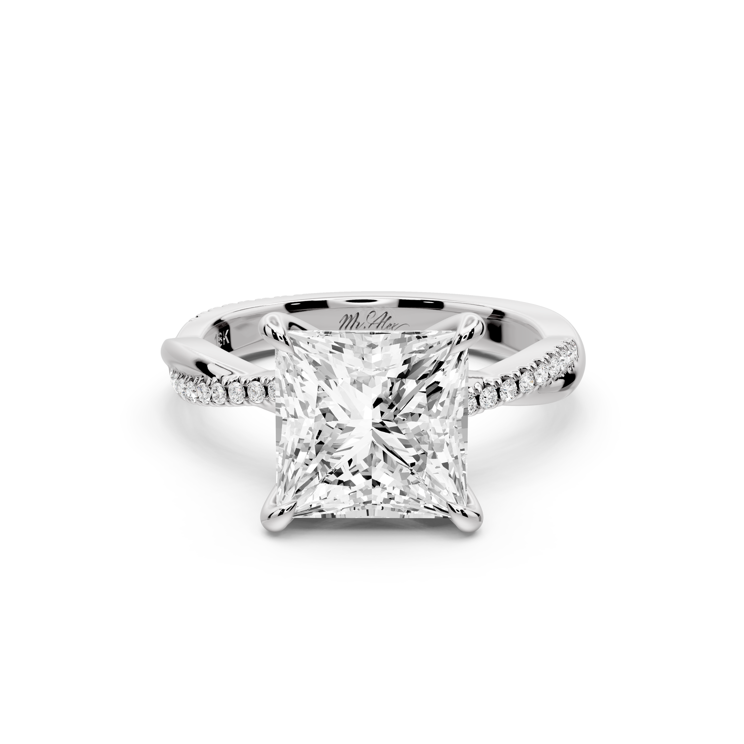 Ella - 3ct platinum Princess Classic Solitaire Engagement Ring with Shared-Prong Pavé Band