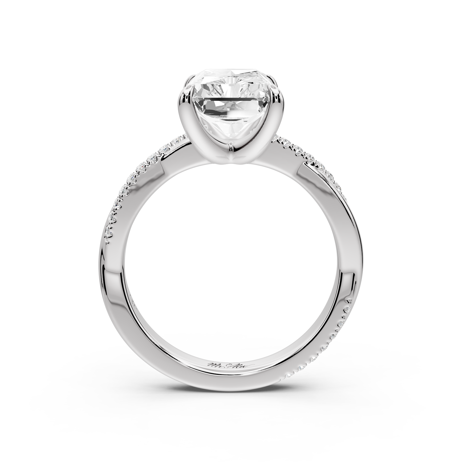 Ella - 3ct platinum Radiant Classic Solitaire Engagement Ring with Shared-Prong Pavé Band