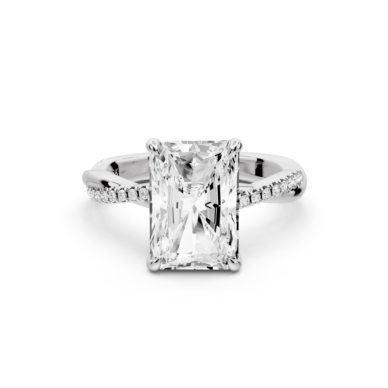 Ella - 3ct platinum Radiant Classic Solitaire Engagement Ring with Shared-Prong Pavé Band