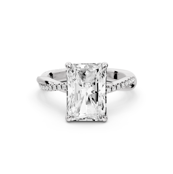 Ella - 3ct platinum Radiant Classic Solitaire Engagement Ring with Shared-Prong Pavé Band