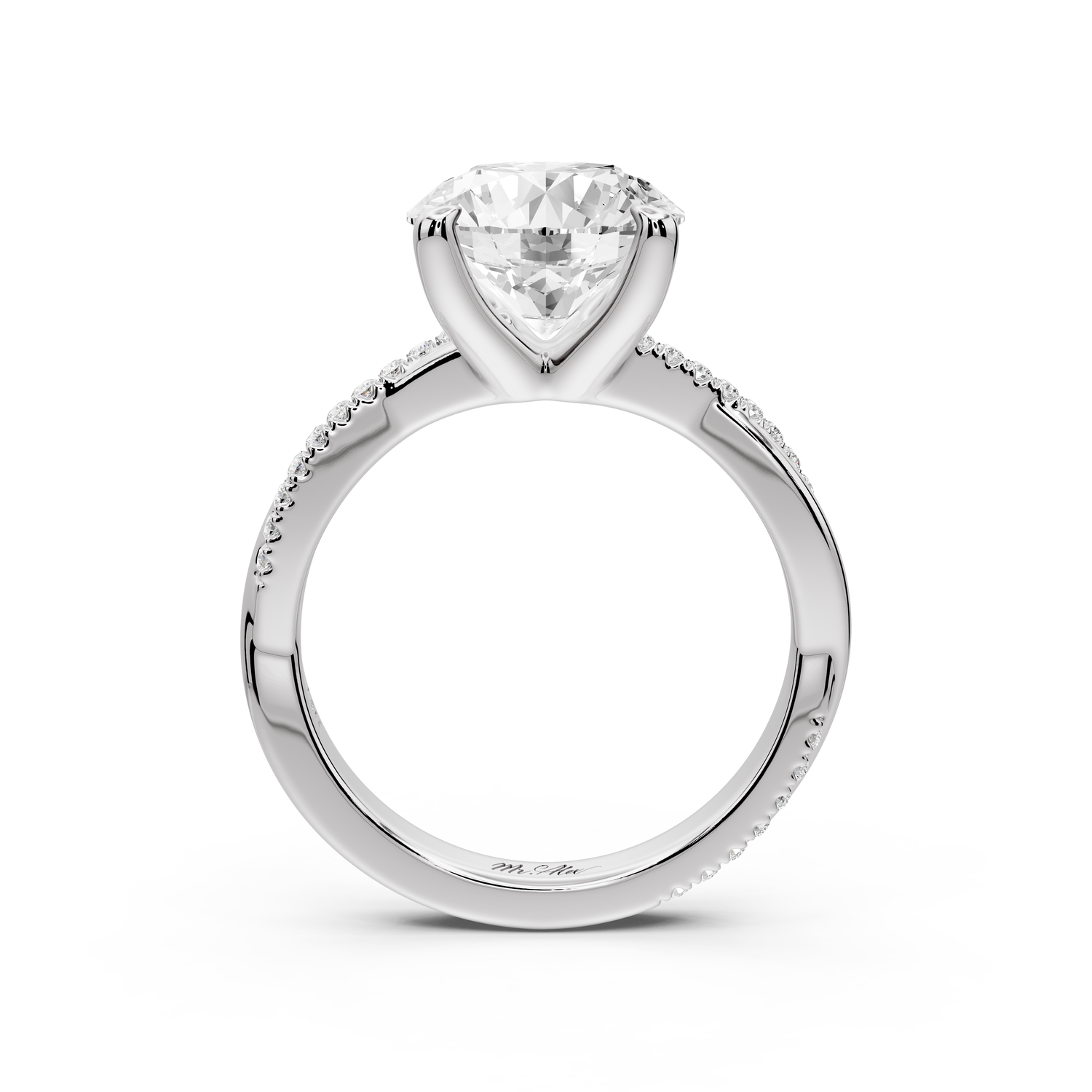 Ella - 3ct platinum Round Classic Solitaire Engagement Ring with Shared-Prong Pavé Band
