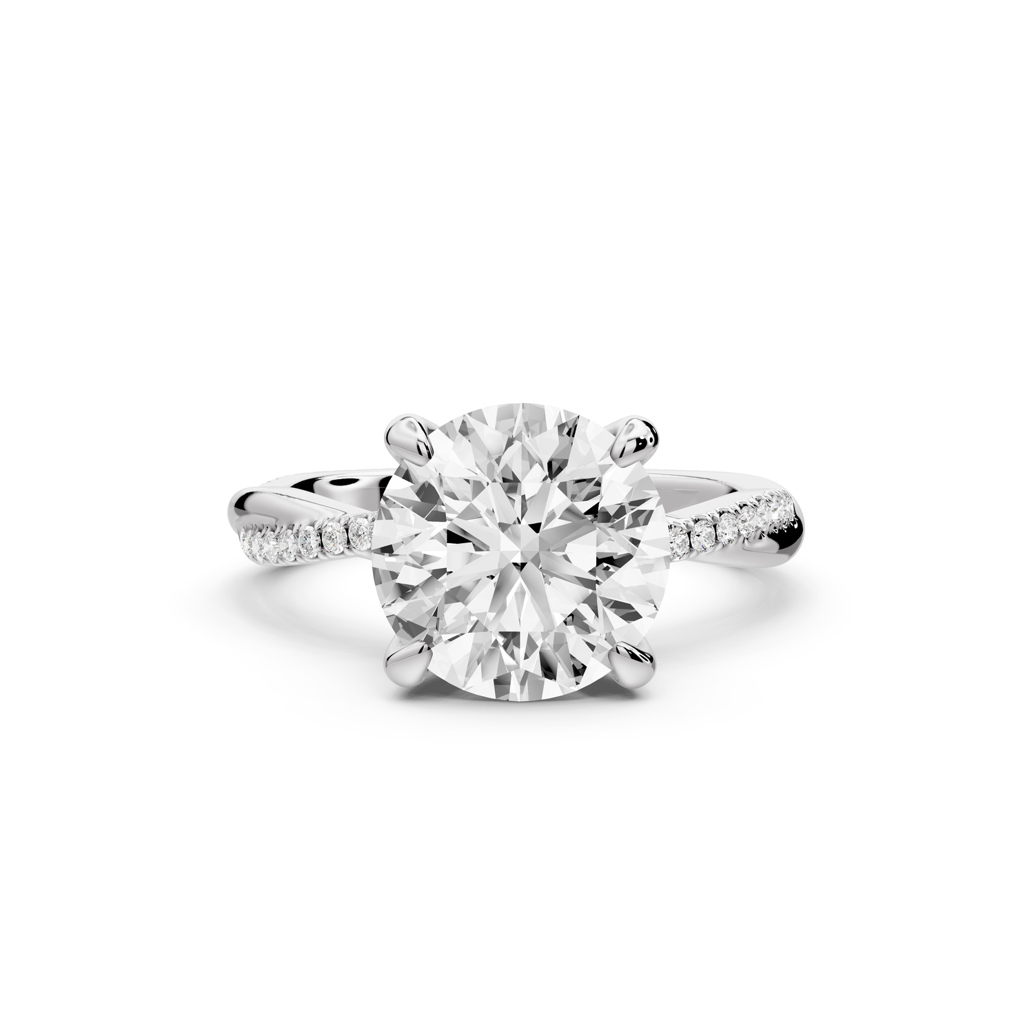Ella - 3ct platinum Round Classic Solitaire Engagement Ring with Shared-Prong Pavé Band