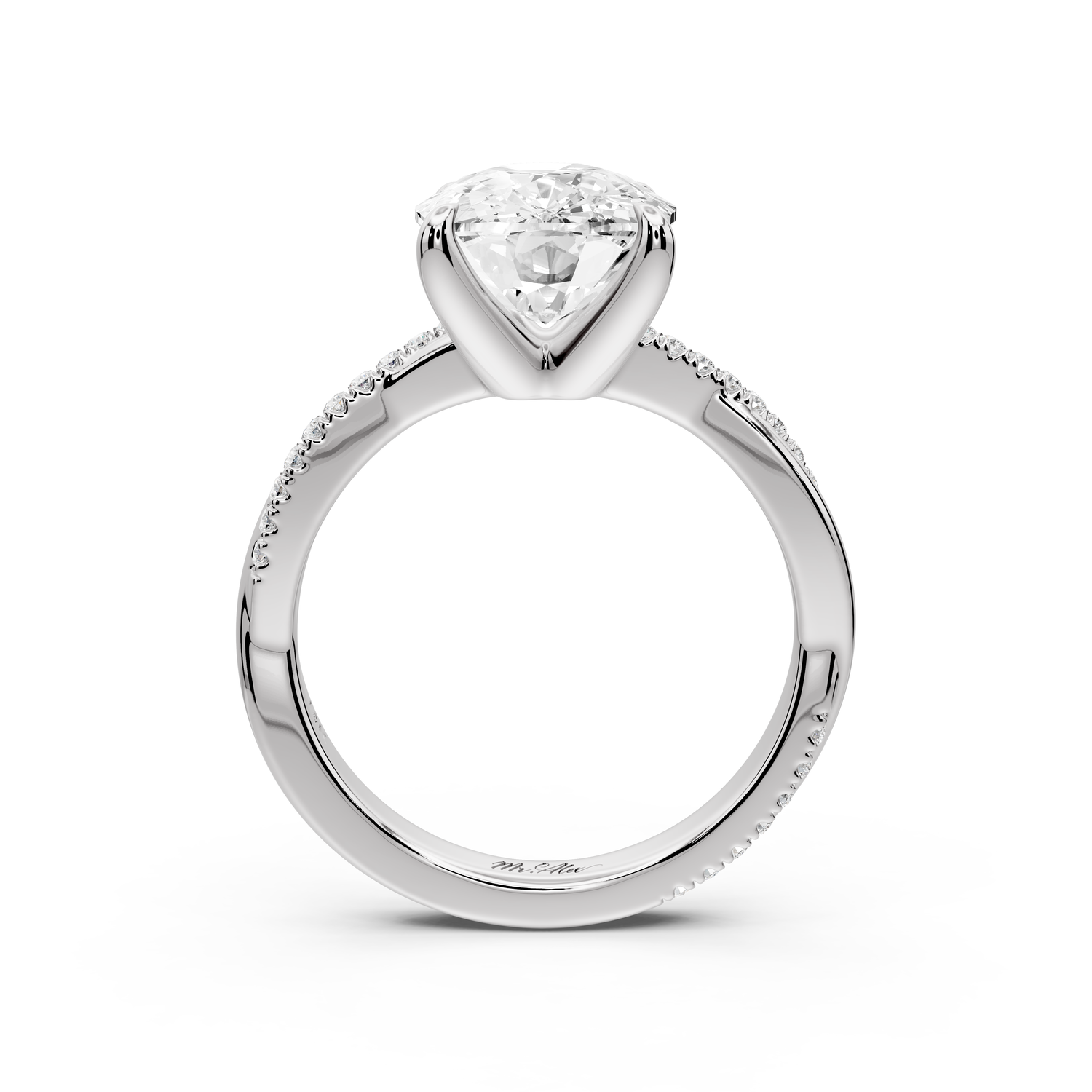 Ella - 4ct platinum Ecushion Classic Solitaire Engagement Ring with Shared-Prong Pavé Band