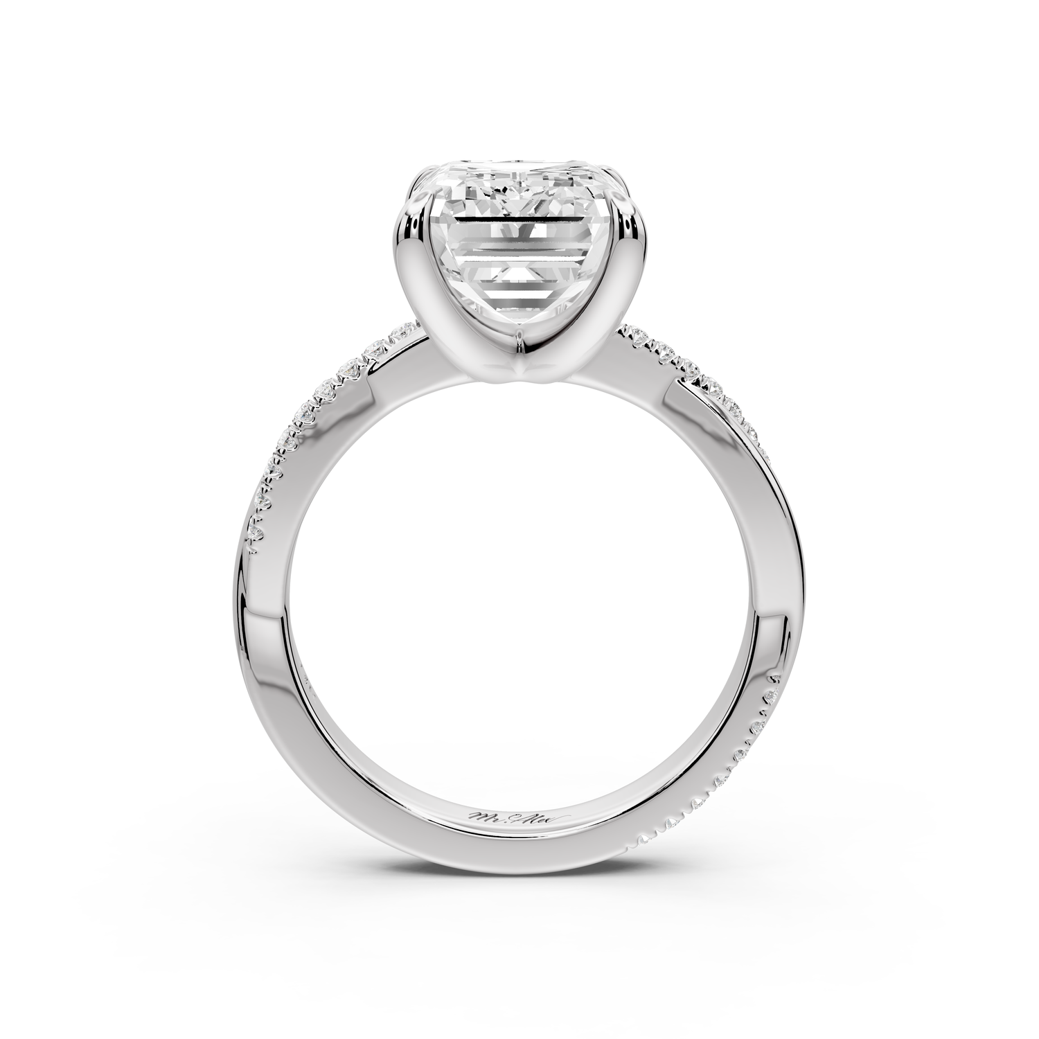 Ella - 4ct platinum Emerald Classic Solitaire Engagement Ring with Shared-Prong Pavé Band