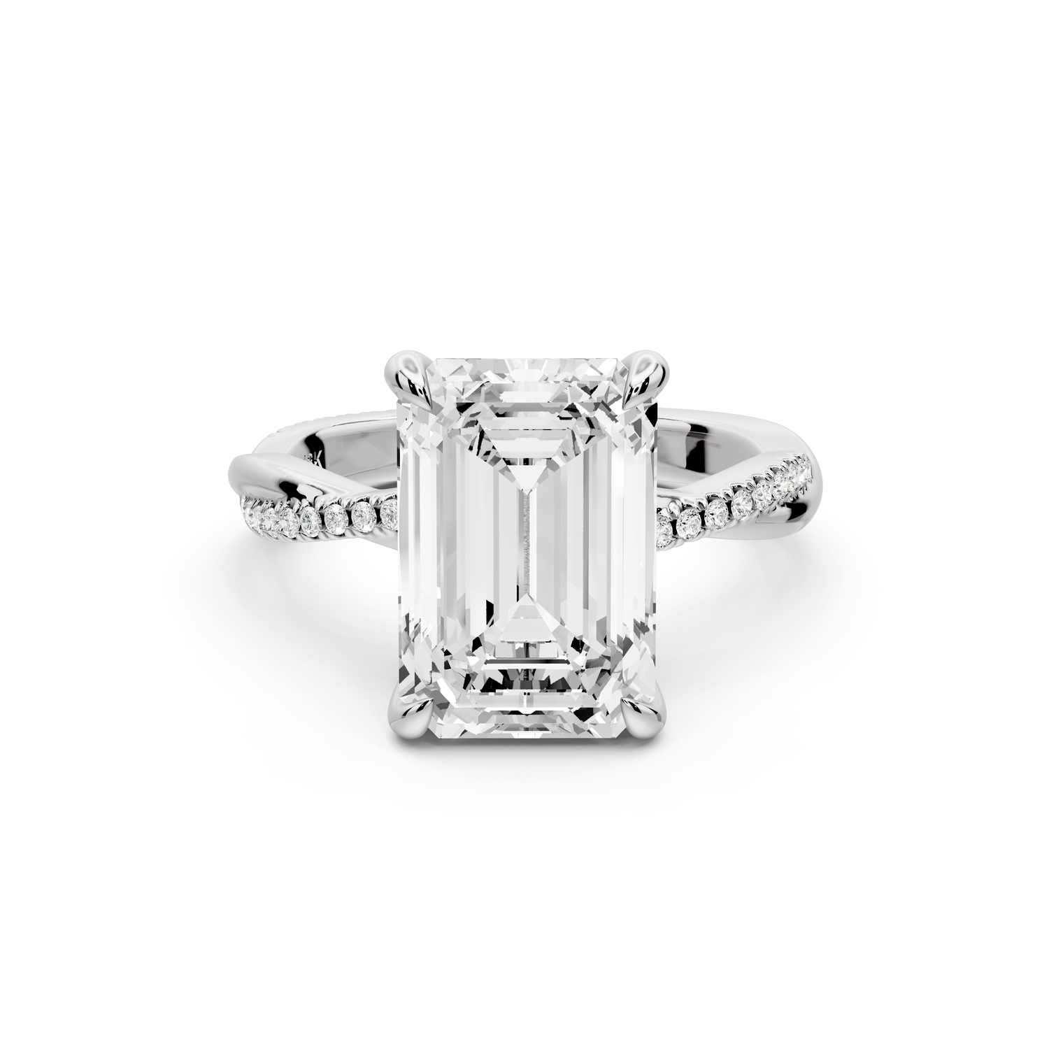 Ella - 4ct platinum Emerald Classic Solitaire Engagement Ring with Shared-Prong Pavé Band
