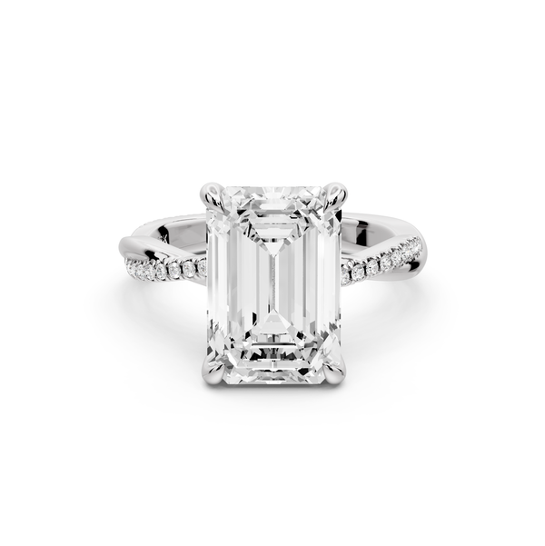 Ella - 4ct platinum Emerald Classic Solitaire Engagement Ring with Shared-Prong Pavé Band