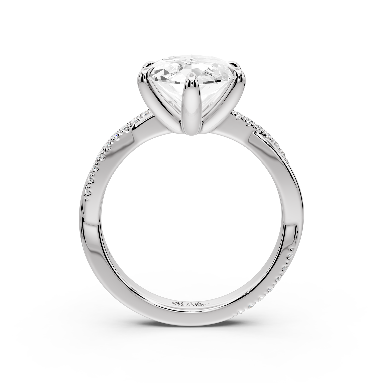 Ella - 4ct platinum Marquise Classic Solitaire Engagement Ring with Shared-Prong Pavé Band