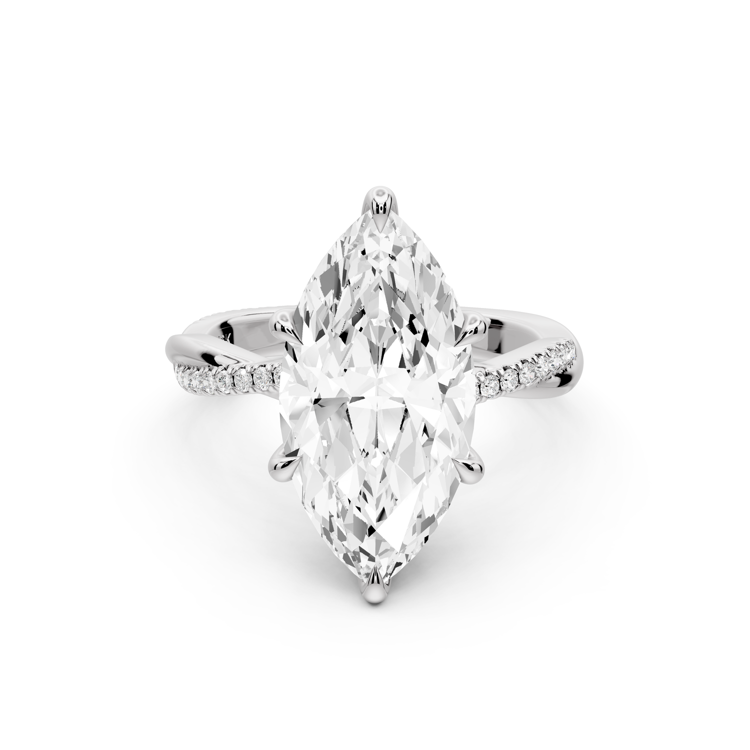 Ella - 4ct platinum Marquise Classic Solitaire Engagement Ring with Shared-Prong Pavé Band