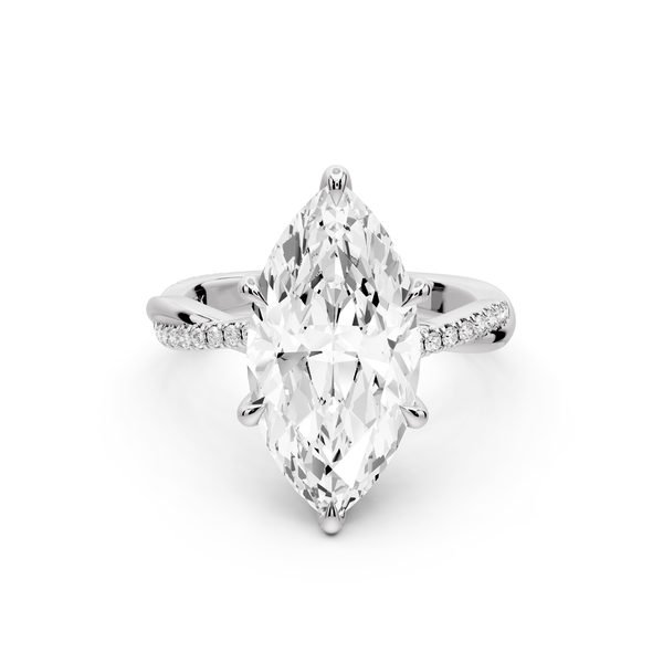 Ella - 4ct platinum Marquise Classic Solitaire Engagement Ring with Shared-Prong Pavé Band
