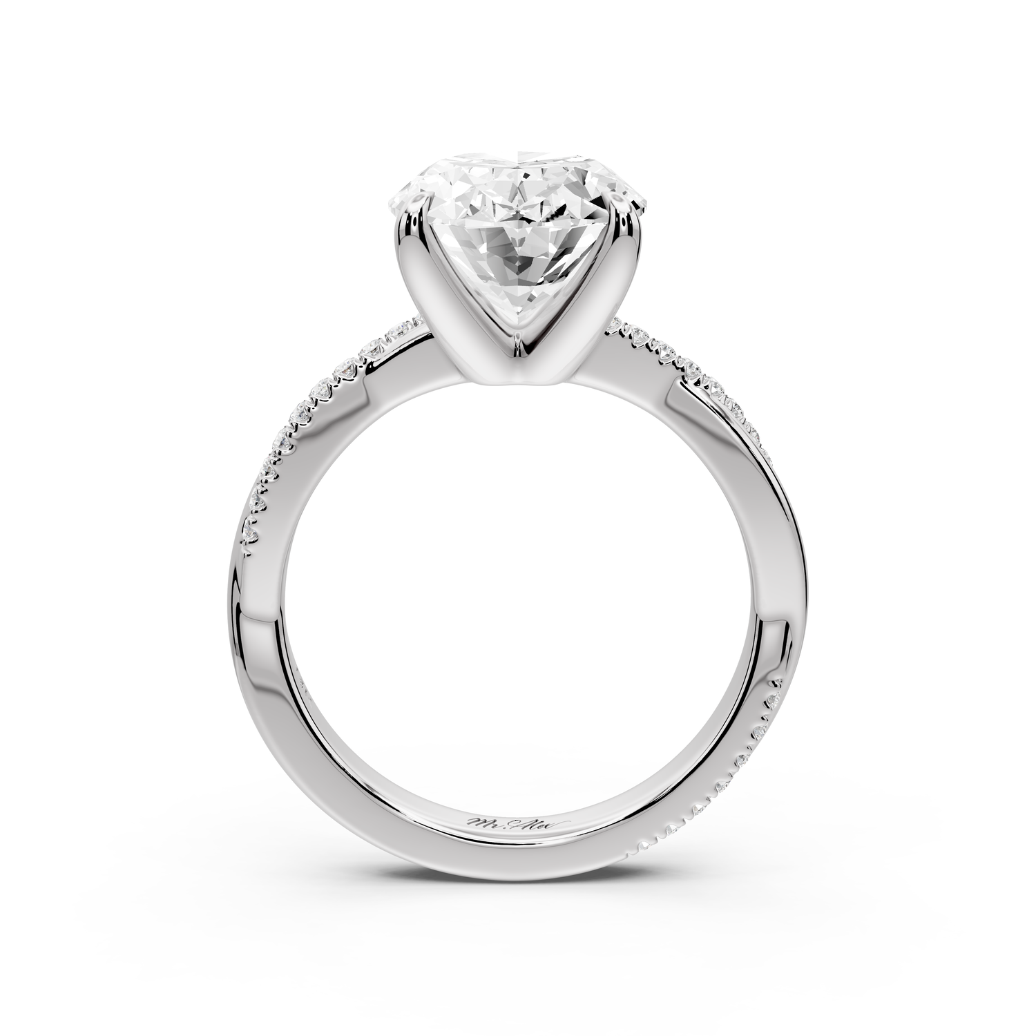 Ella - 4ct platinum Oval Classic Solitaire Engagement Ring with Shared-Prong Pavé Band