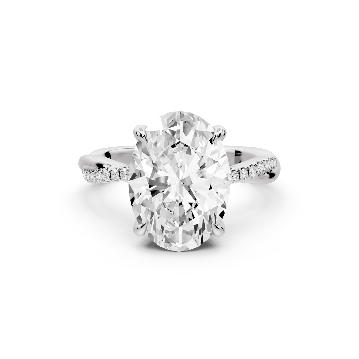Ella - 4ct platinum Oval Classic Solitaire Engagement Ring with Shared-Prong Pavé Band