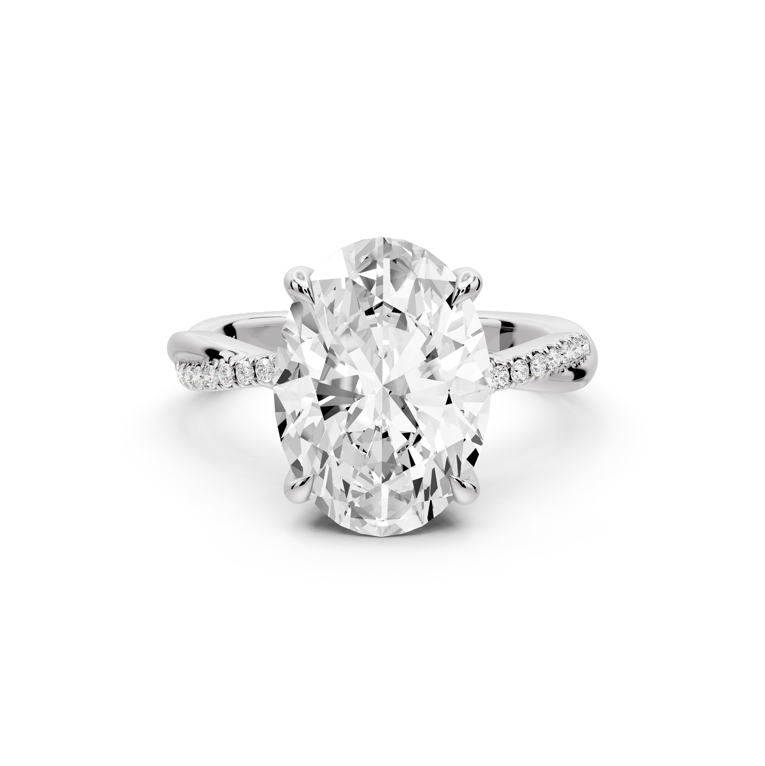 Ella - 4ct platinum Oval Classic Solitaire Engagement Ring with Shared-Prong Pavé Band