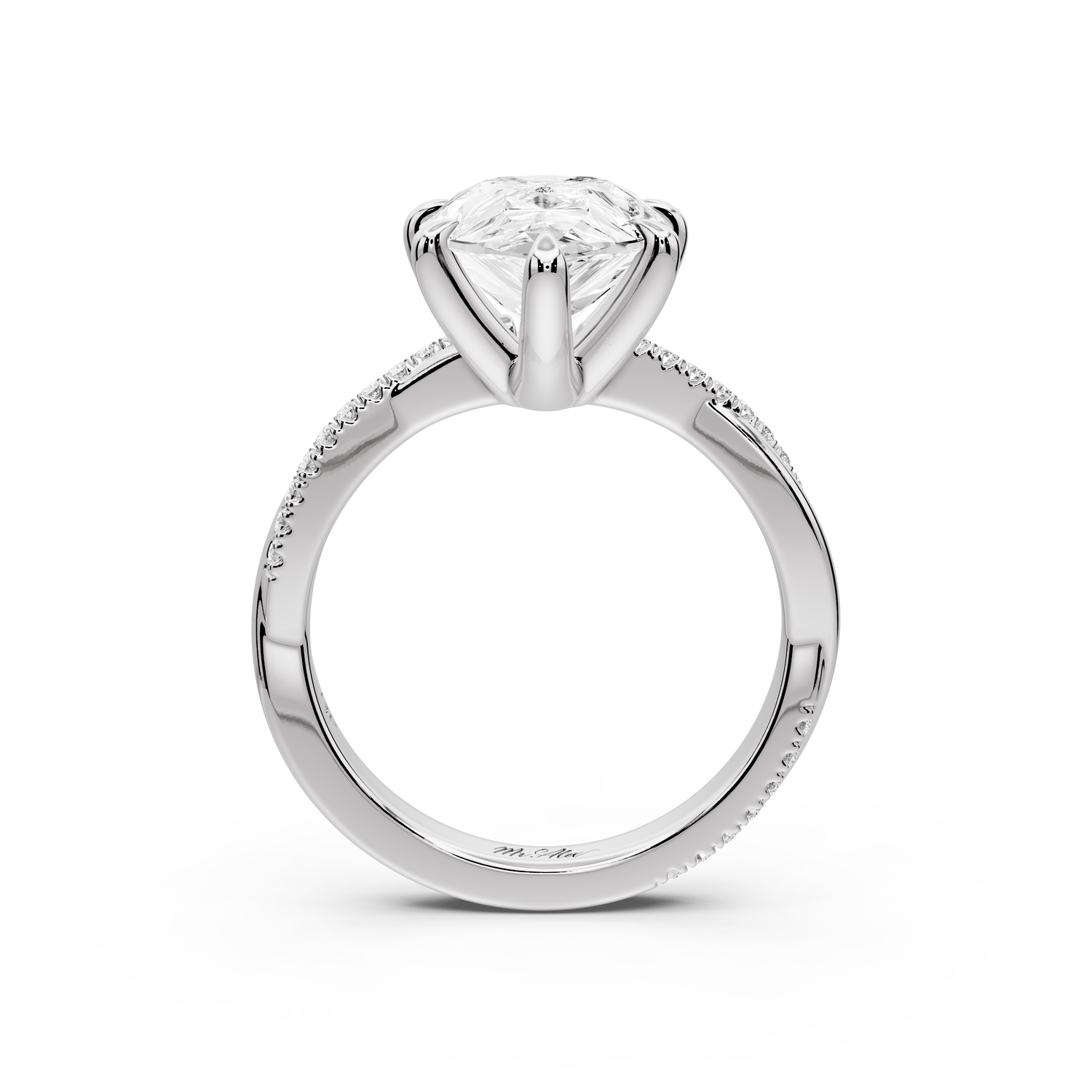 Ella - 4ct platinum Pear Classic Solitaire Engagement Ring with Shared-Prong Pavé Band