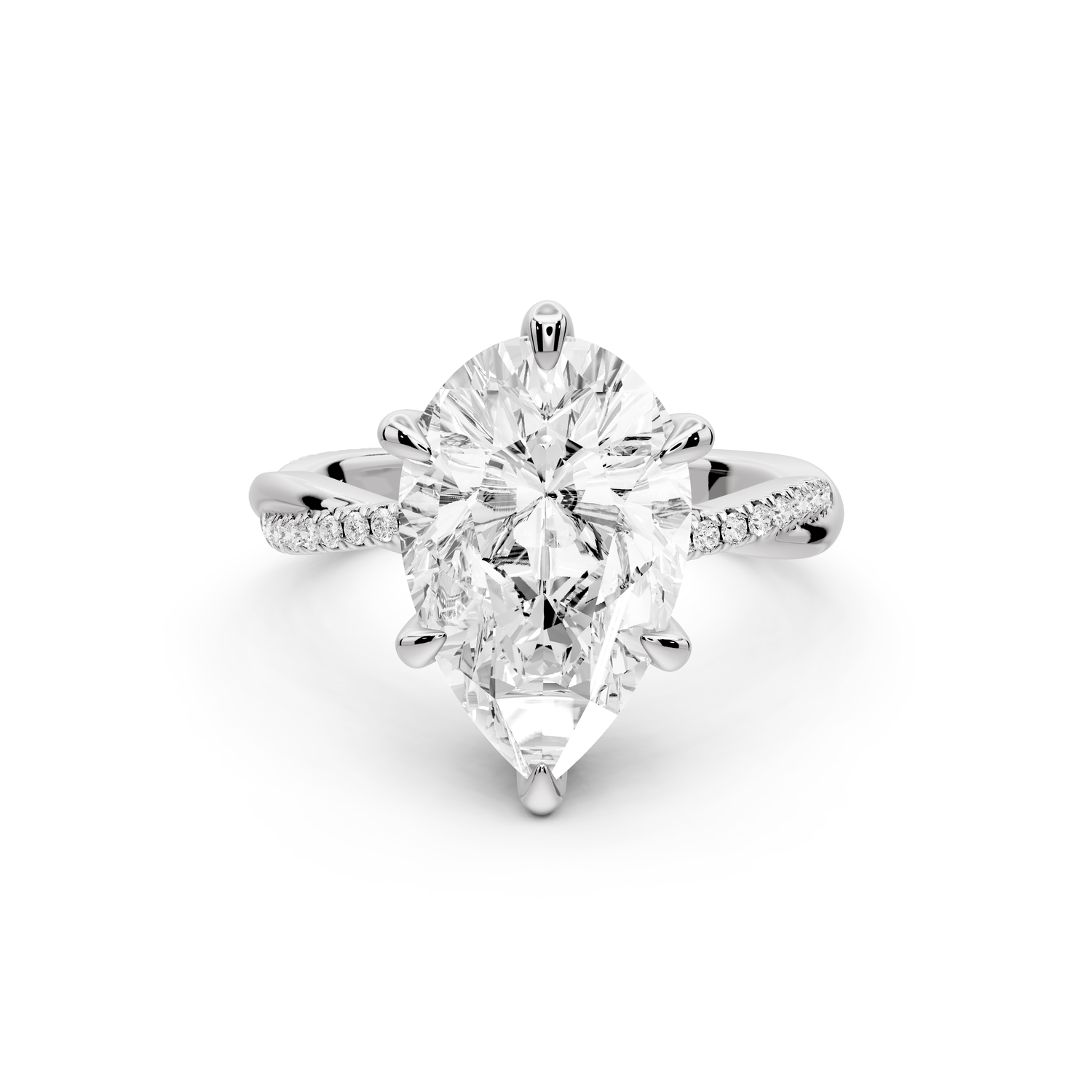 Ella - 4ct platinum Pear Classic Solitaire Engagement Ring with Shared-Prong Pavé Band