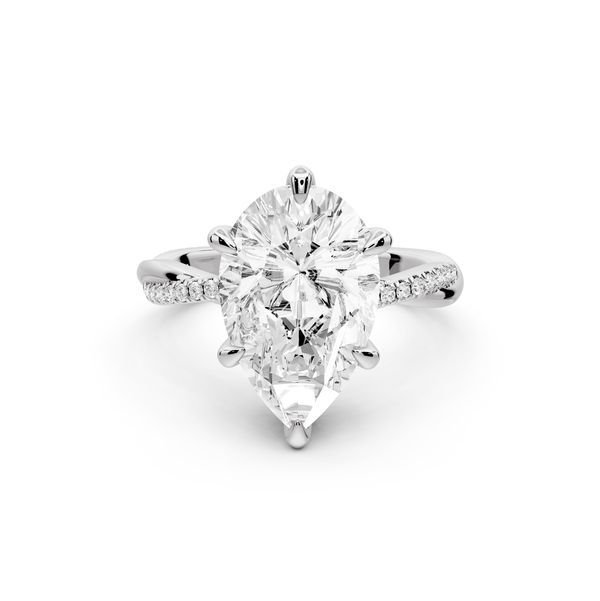 Ella - 4ct platinum Pear Classic Solitaire Engagement Ring with Shared-Prong Pavé Band