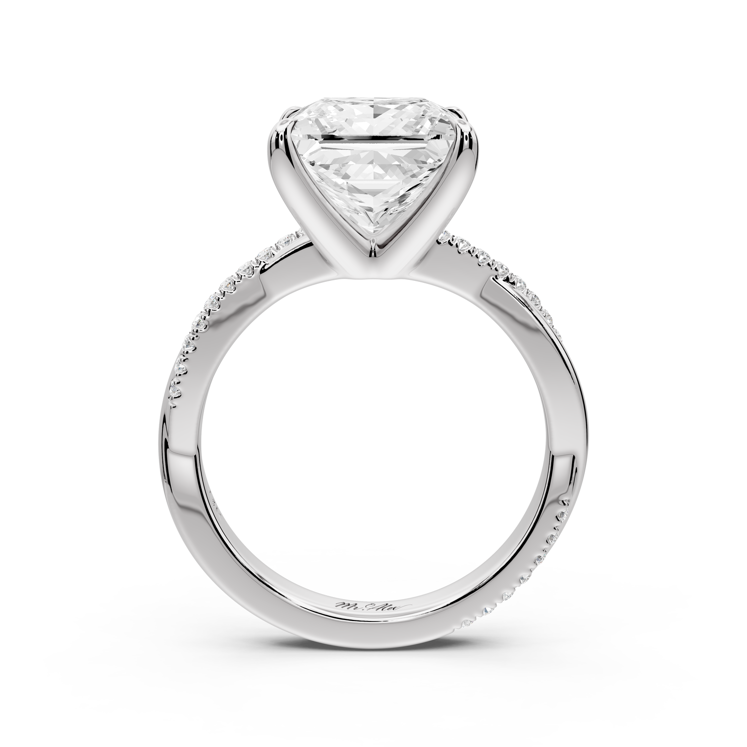 Ella - 4ct platinum Princess Classic Solitaire Engagement Ring with Shared-Prong Pavé Band